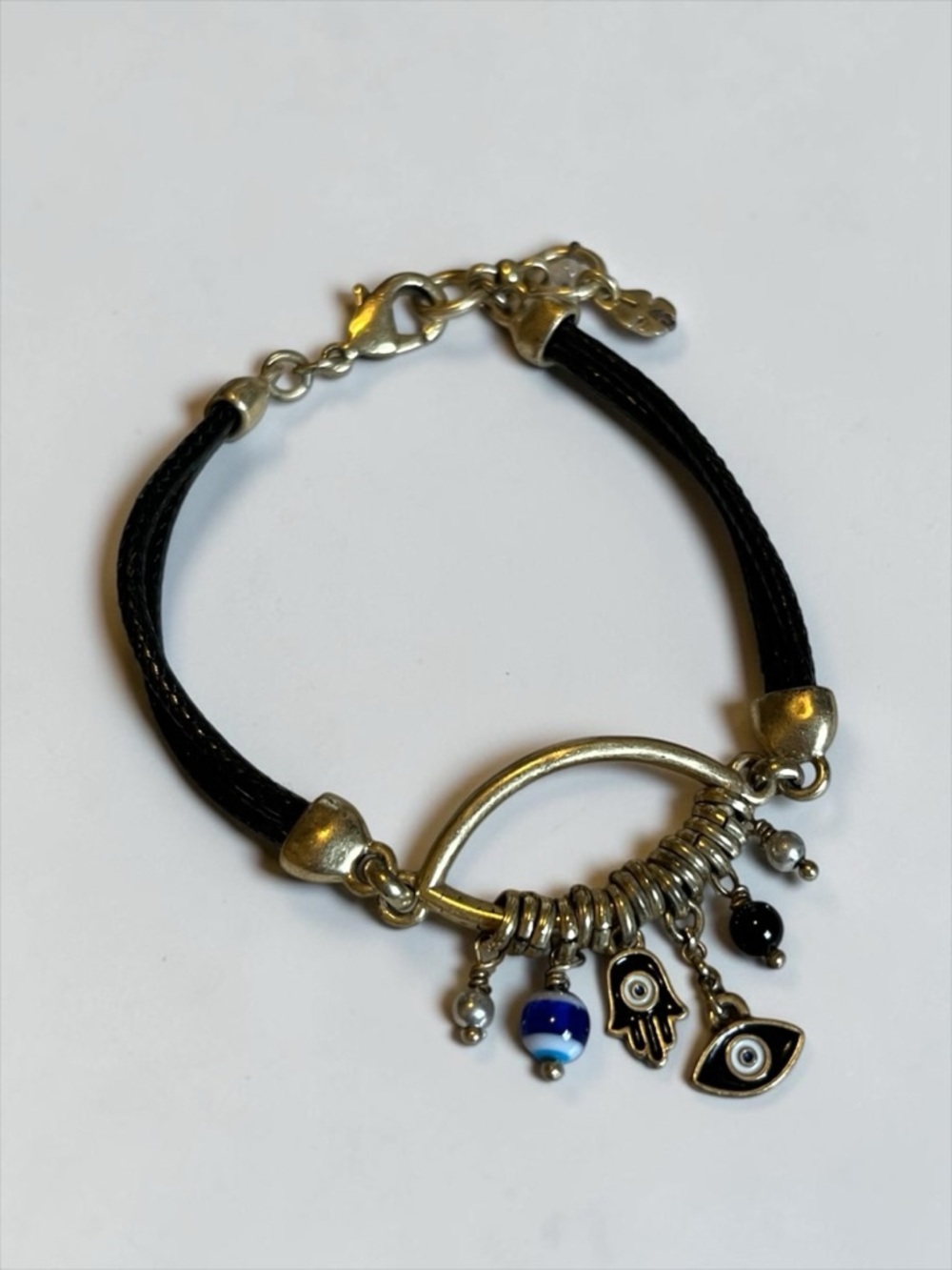 Lucky Brand Boho Evil Eye Charm Adjustable Corded Bracelet CC O
